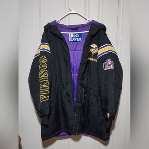 Minnesota Vikings Pro Player Jacket Parka Coat Hooded L Vintage